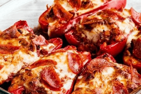 SAUSAGE AND PEPPERONI PIZZA STUFFED PEPPERS